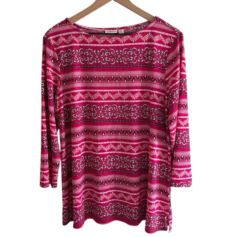 Croft & Barrow Top 3/4 Sleeve Boho Floral Womenโs Size XL